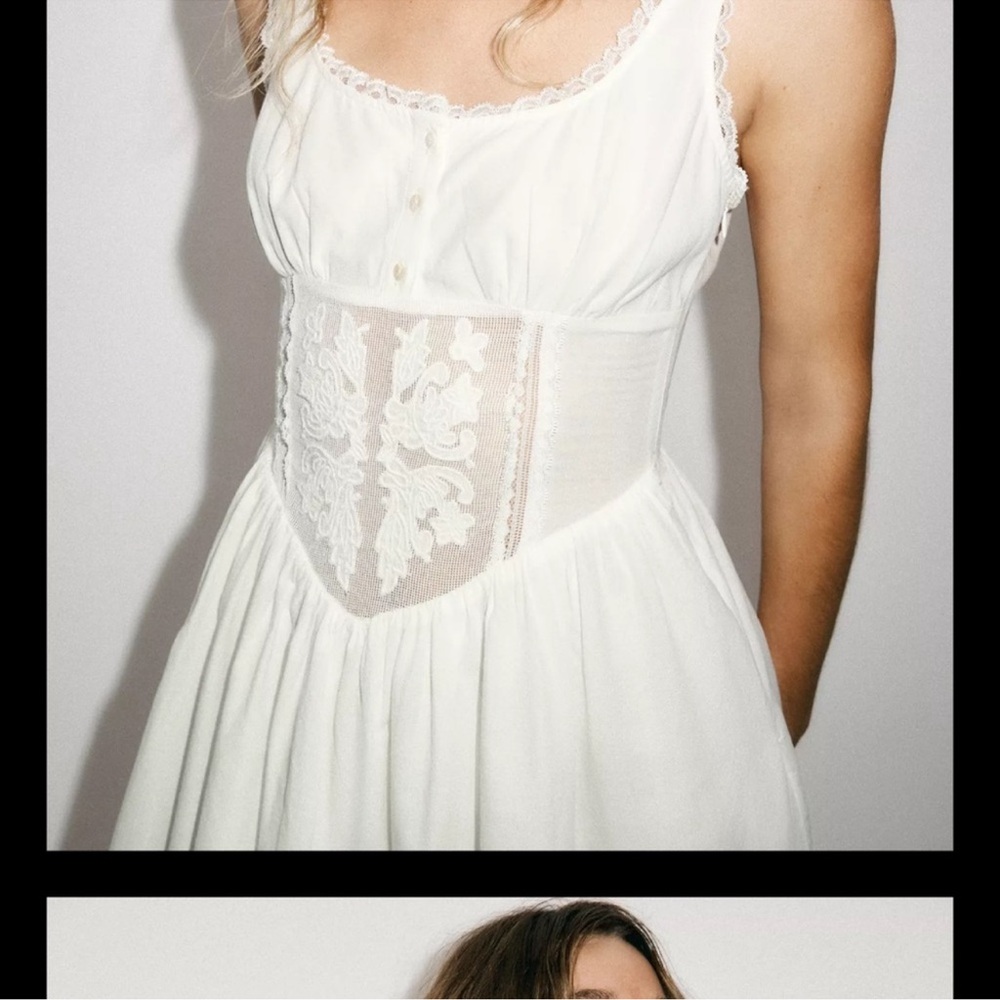 ZARA White Embroidered Corset Dress Mini